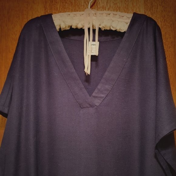 ANKO Navy Blue Short-Sleeve Gathered Waist Double Pockets Dress - Picture 3 of 8